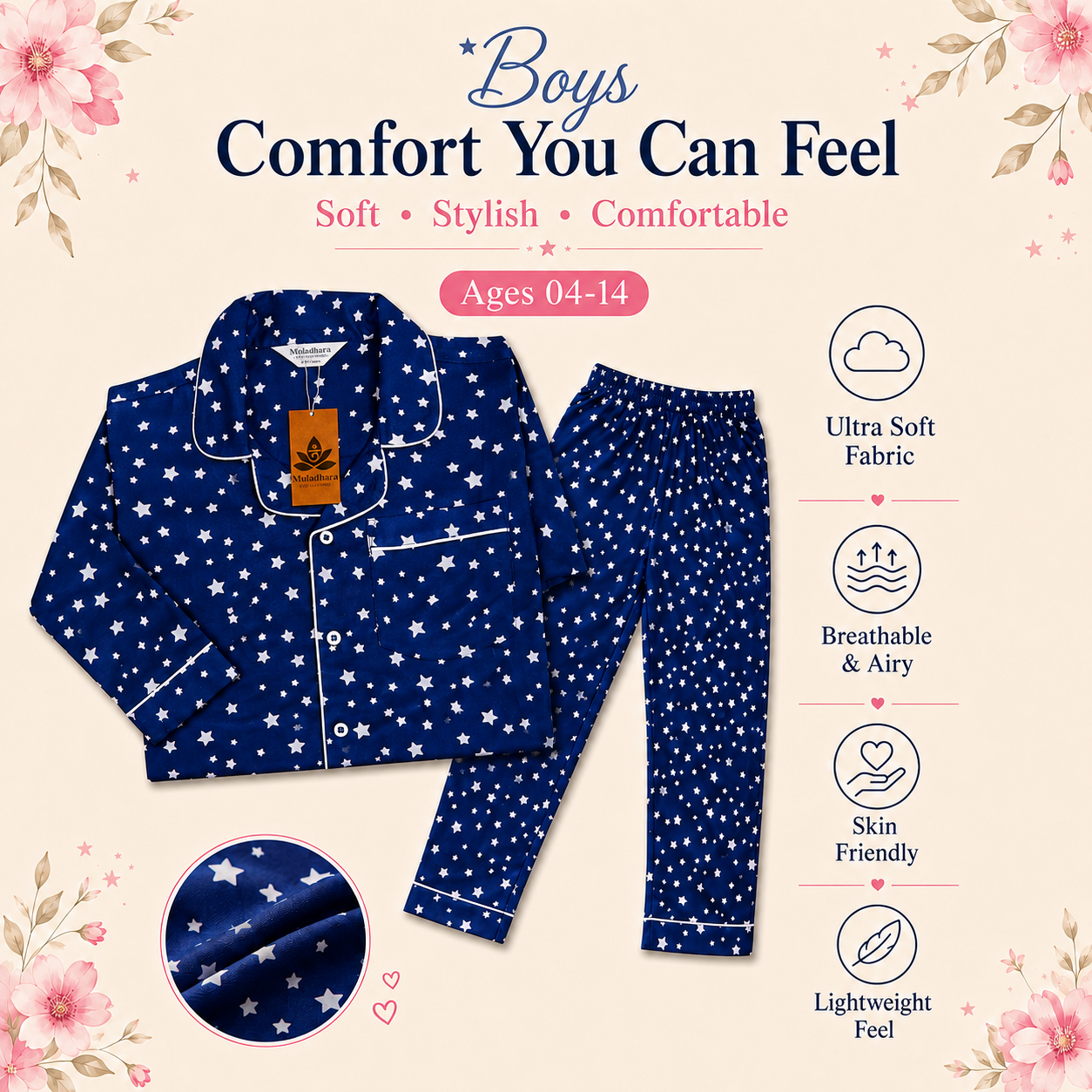 Muladhara Kids Unisex Blue Sea Animal Print Full-Sleeve Night Suit Set - Image 2