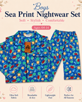 Muladhara Kids Unisex Blue Sea Animal Print Full-Sleeve Night Suit Set