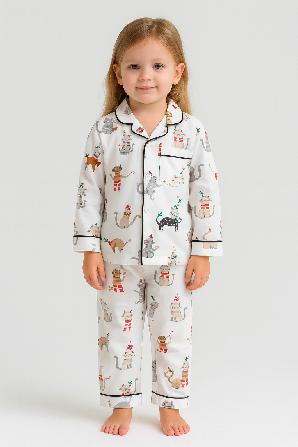 Whisker Wonderland Night Suit-Rayon Twill-Kids