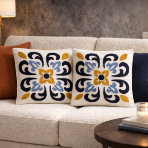 Tufted Embroidered Cushion Cover for Sofa & Bed | Floral Decorative Pillow Cover