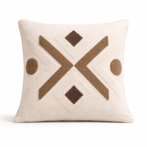 Beige Brown Terry Aari Embroidered Cushion Cover | Muladhara Eco Clothing
