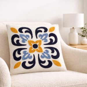 Tufted Embroidered Cushion Cover for Sofa & Bed | Floral Decorative Pillow Cover