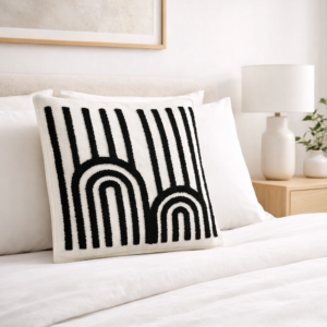 Abstract Tufted Cushion Cover Black & Cream | Muladhara Eco Clothing