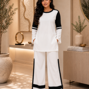 White & Black Colour Block Relaxed Fit Co-Ord Set