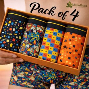 Muladhara Eco Clothing Men’s Printed Modal Lycra Trunks Pack of 4 – Ultra Soft, Breathable & 4-Way Stretch Underwear