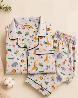 Muladhara Kids Jungle Animal Print Cotton Night Suit Set