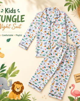 Muladhara Kids Cat Print Cotton Night Suit