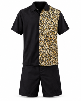 Muladhara Men's Premium Rayon Colour Block Leopard Print Co-Ord Set | Half Sleeve Shirt & Shorts | Resort Wear | Casual Outfit
