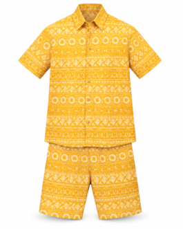 Muladhara Men's Premium Cambric Cotton Printed Co-Ord Set | Half Sleeve Shirt & Shorts | Tribal Print | Casual & Resort Wear