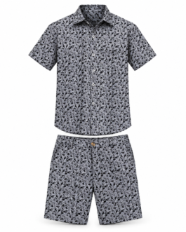 Muladhara Men's Premium Poplin Cotton Printed Co-Ord Set | Half Sleeve Shirt & Shorts | Resort Wear | Co-Ord