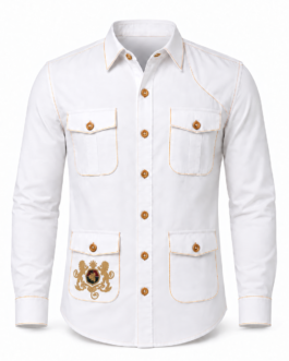 Muladhara Men’s Premium White Rayon Safari Shirt with Four Utility Pockets